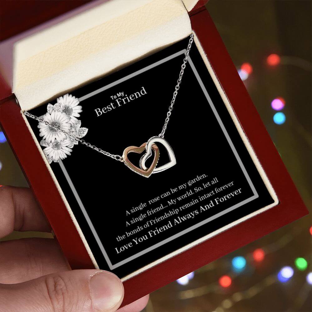 To My Best Friend Interlocking Hearts Necklace Yellow & White Gold Variants