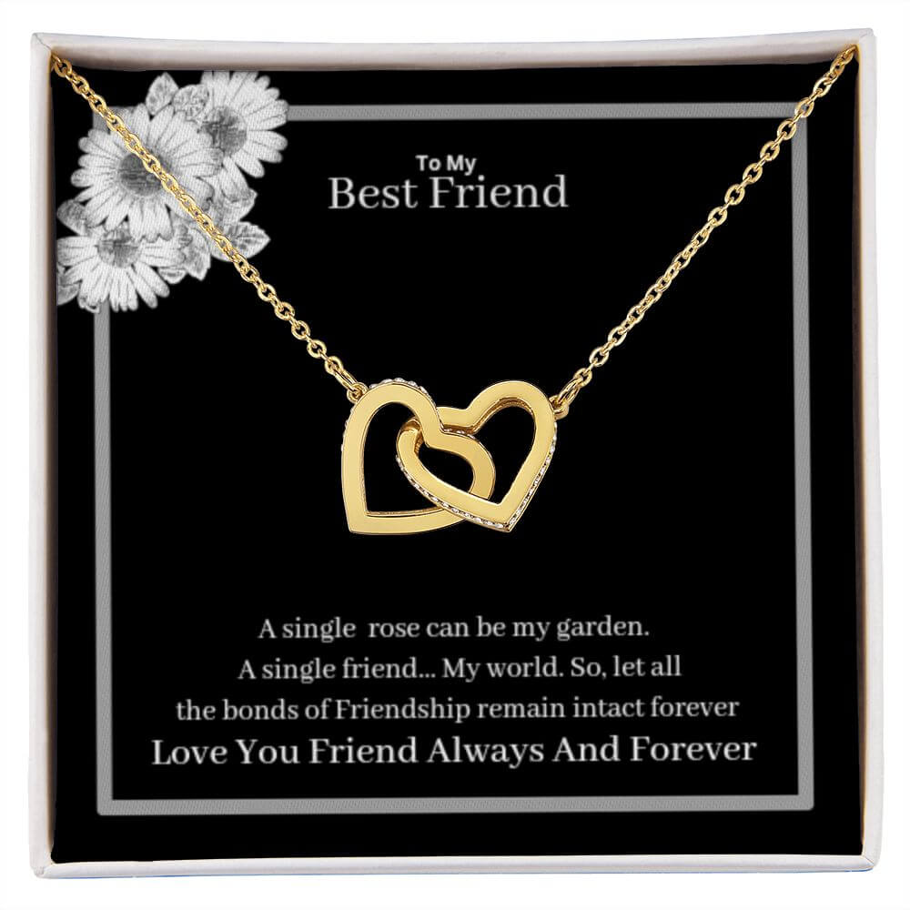 To My Best Friend Interlocking Hearts Necklace Yellow & White Gold Variants