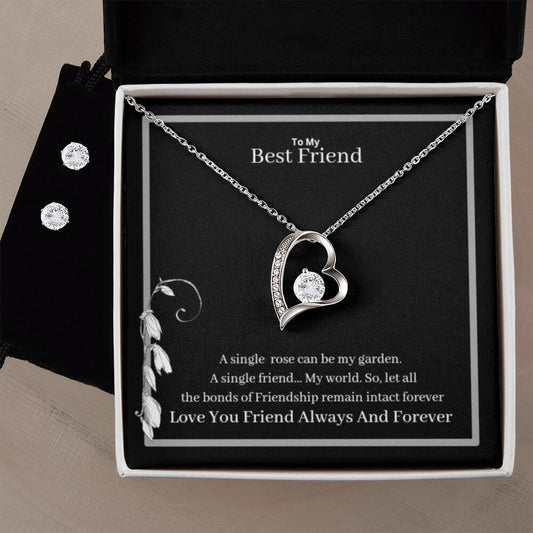 To My Best Friend Forever Love Necklace + Clear CZ Earrings